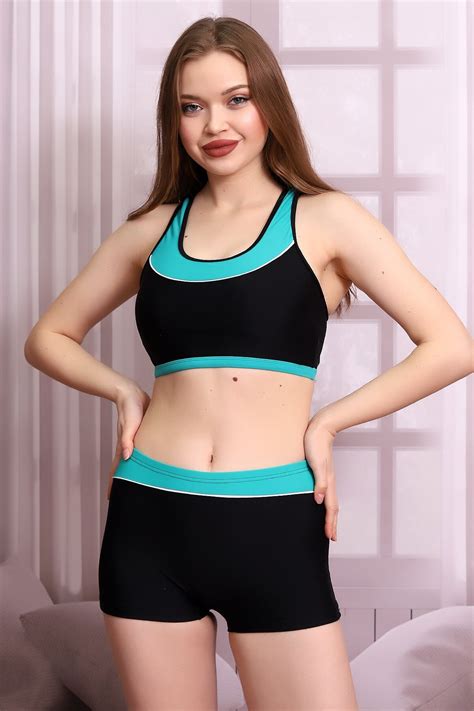Siyah Yeşil Şeritli Sporcu Kesim Bikini Takımı Deafox ElbiseBul