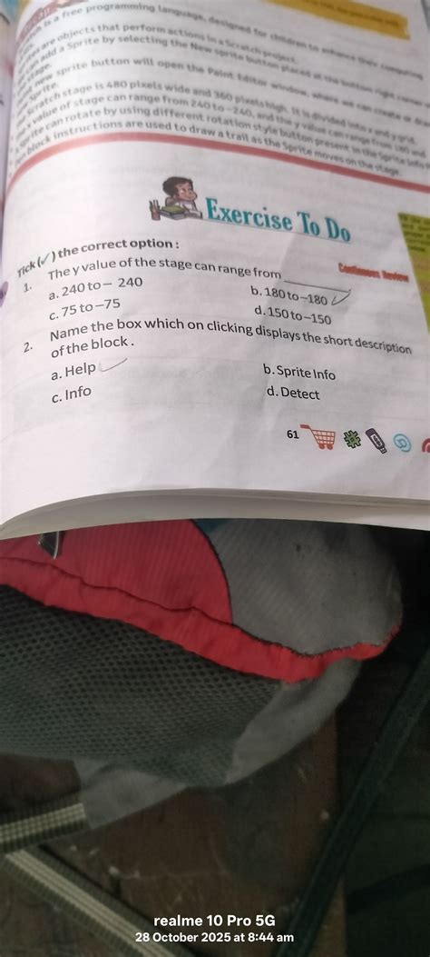 Tick ( ) the correct option: The y value of the stage can range from