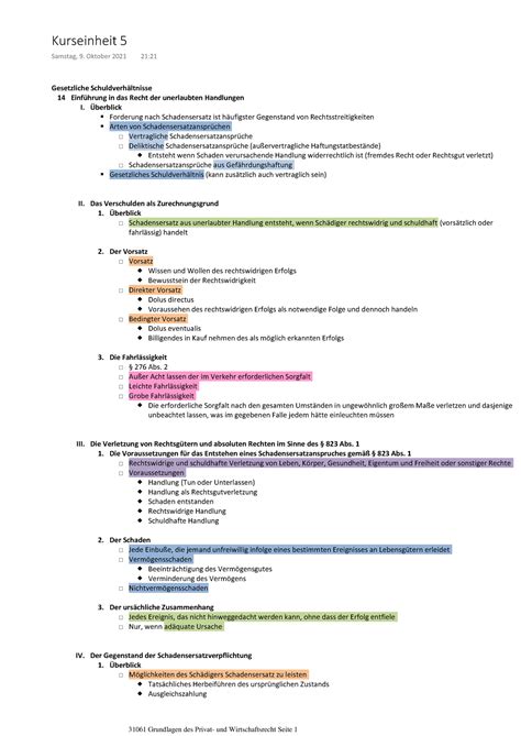 Zusammenfassung Kurseinheit 5 Recht Gesetzliche Schuldverhltnisse
