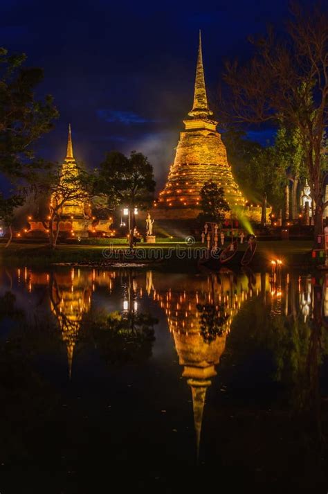 Sukhothai Historical Park and Lighting at Night, Sukhothai, Thai Stock Photo - Image of temple ...