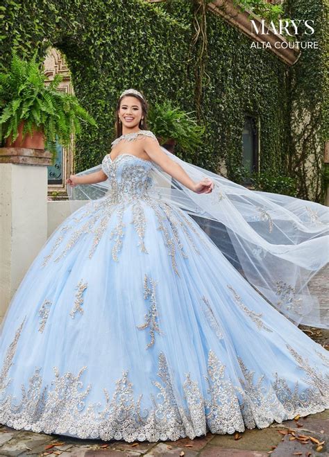 Glitter Cape Quinceanera Dress By Alta Couture Mq Light Blue