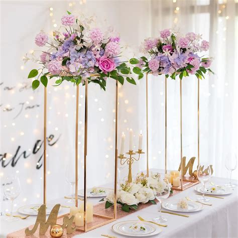 Ourwarm Metal Gold Iron Frame Tall Flower Stands Rectangle Table