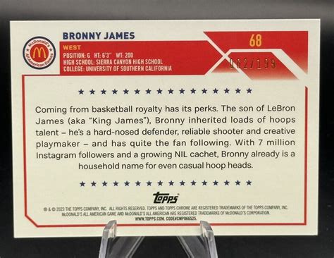 BRONNY JAMES 2023 Topps Chrome McDonald S All American Aqua Wave