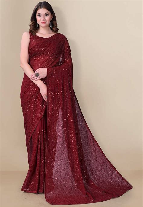 Buy Sequinned Georgette Saree In Maroon Online SPTA9857 Utsav Fashion