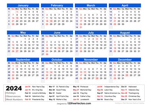 Printable 2024 Calendar with Holidays Usa | Calendar 2024 | Printable