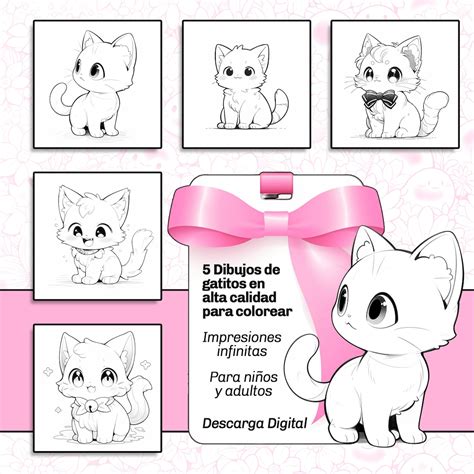 5 Lindos Gatitos Para Colorear Estilo Kawaii Etsy España