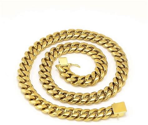 Mens Cuban Link Chain, 14mm Gold Link Chain, 24k Gold Chain Necklace ...