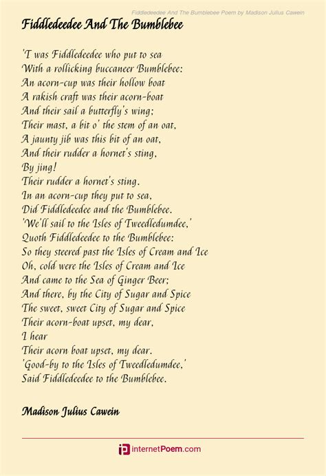 Fiddledeedee And The Bumblebee Poem By Madison Julius Cawein