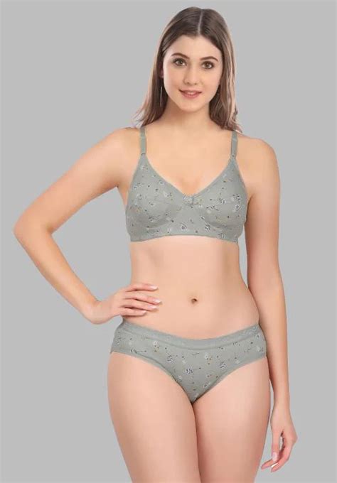 Buy Beach Curve Women Cotton Bra Panty Set For Lingerie Set Pack Of Color Grey