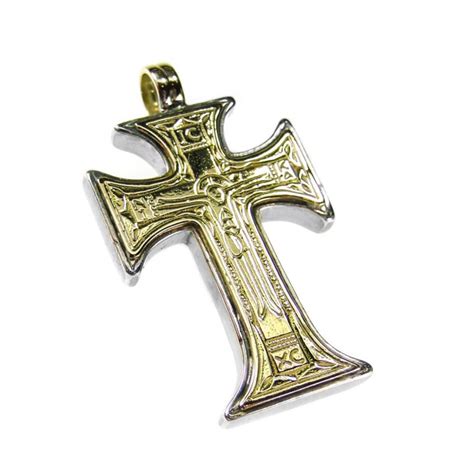 Gerochristo 5072 Solid 18k Gold And Silver Byzantine Orthodox Cross Pendant