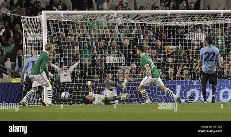 Republic Of Irelands Shane Long Second Right Scores His Teams