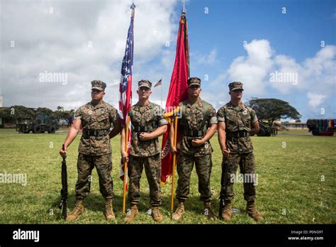 U.S. Marines with the Combat Logistics Battalion 3 (CLB-3) colorguard ...