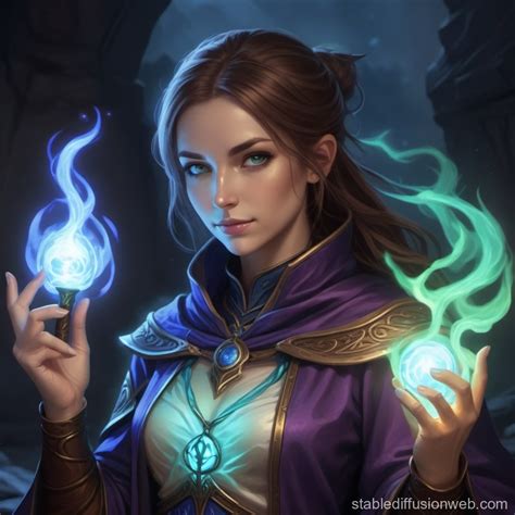 Glowing Thyrsos Wielding Female Mage Stable Diffusion Online
