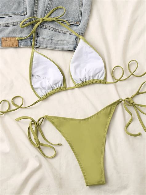 FREE SHIPPING Woman Halter Criss Cross Bikini Top Swimwear String Thong Bikinis Set JKP