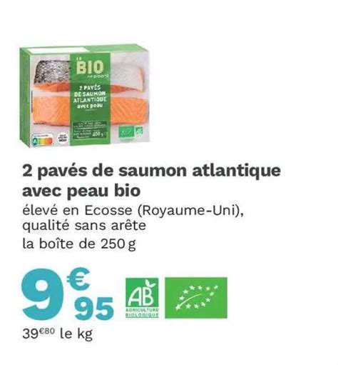 Promo 2 Pavés De Saumon Atlantique Avec Peau Bio chez Picard