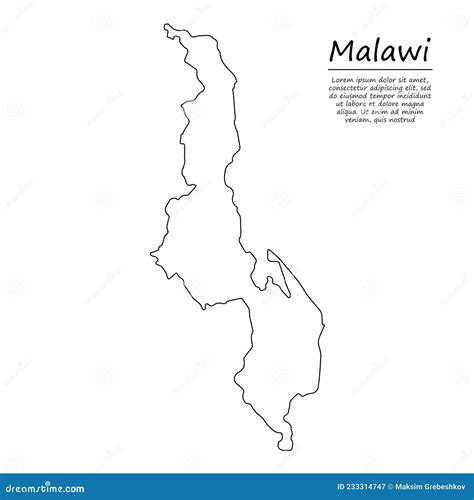 Simple Outline Map Of Malawi Silhouette In Sketch Line Style Stock