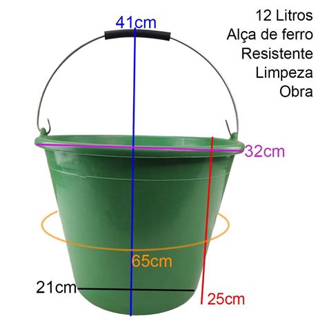 Balde De Obra 12 Litros Medidor Alça Apoio Reforçado Kit 3 Und Cimento