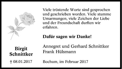 Traueranzeigen Von Birgit Schnittker Trauer In Nrwde