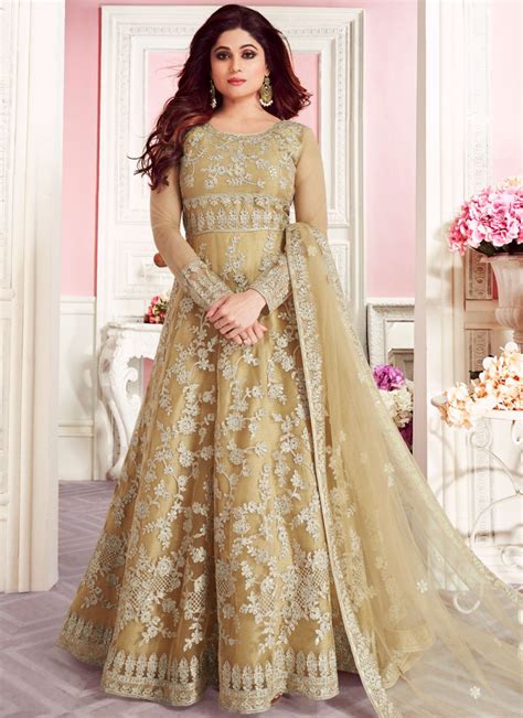 Shop Online Net Gold Anarkali Suit 119437