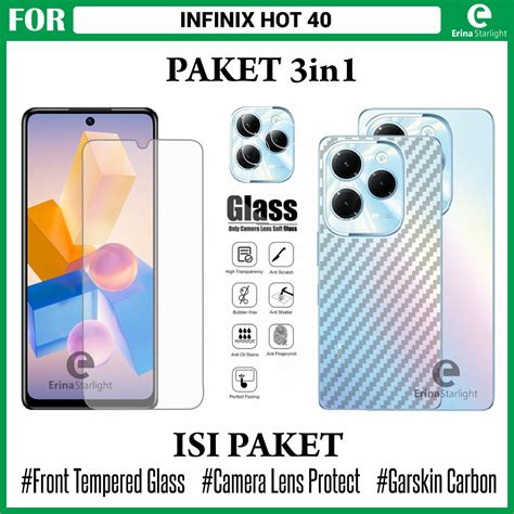 Jual Paket 3in1 Tempered Glass Infinix Hot 40 40i 40 Pro Free Pelindung Camera Garskin Carbon