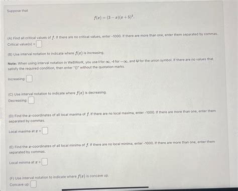 Solved Suppose That Fx3−xx52 A Find All Critical