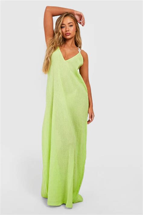 Pearl Stone Strap Cheesecloth Maxi Beach Dress Boohoo Uk