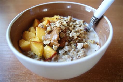 Porridge Barley Flakes Wheat Bran With Soy Milk Peach Flickr