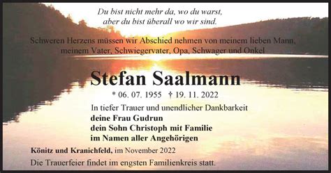 Traueranzeigen Von Stefan Saalmann Trauer In Thueringen De