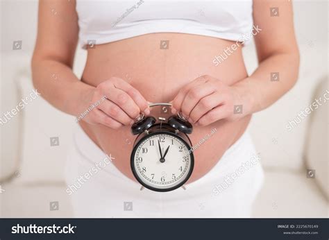 Pregnant Woman Naked Belly Holds Alarm Stock Photo Shutterstock