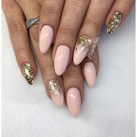 Nude Almond Nails With Gold Glitter Ombr Gold Glitter Nails Nude Nails Ombre Nails Glitter