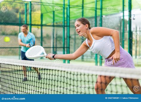 Woman Padel Tennis Player Training On Court Stock Image Image Of Leisure Playing 260748581