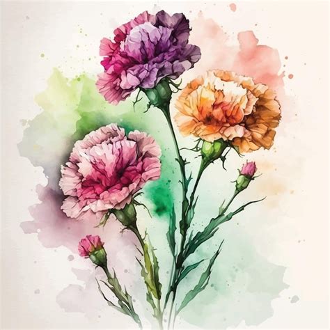 Premium Vector Carnation Flowers Watercolor Paint