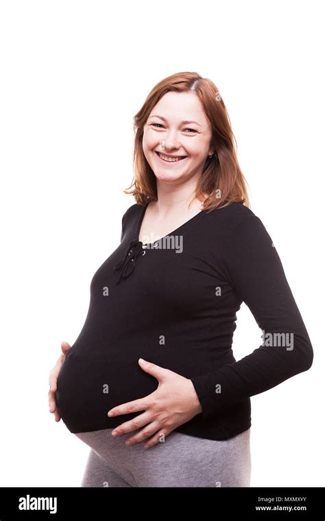 Pregnant Blonde Woman Holding Her Belly Stock Photo Alamy