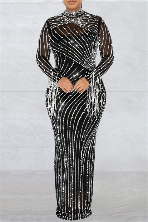 Wholesale Black Sexy Patchwork Hot Drilling See Through Half A