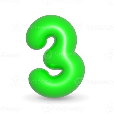 Number Three Green Balloon 3d illustration. Realistic design element ...