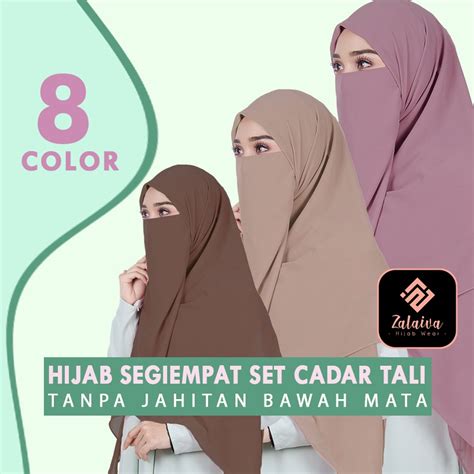 Jual Khimar Segiempat Free Cadar Tali 2 Layer Tanpa Jahitan Bawah Mata