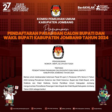 PENGUMUMAN JADWAL PENDAFTARAN PASANGAN CALON BUPATI DAN WAKIL BUPATI