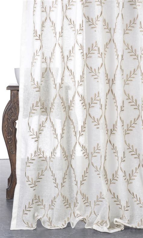 Sheer Floral Embroidered Curtains Online I White Brown I Spiffy Spools
