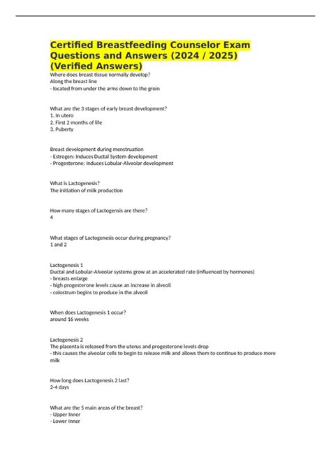 Certified Breastfeeding Counselor Exam Questions and Answers (2024 /