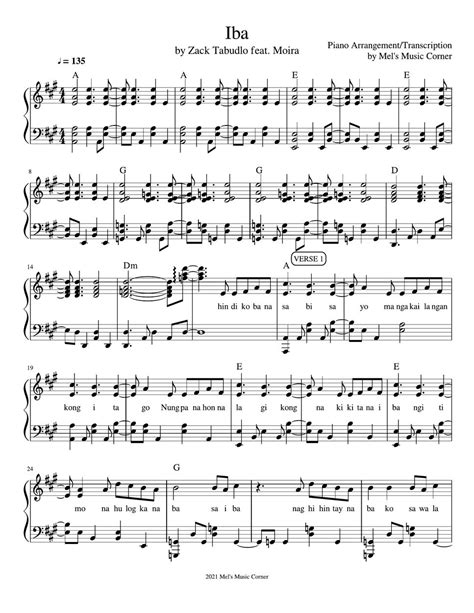 Zack Tabudlo Iba Piano Sheet Music Sheet By Mel S Music Corner