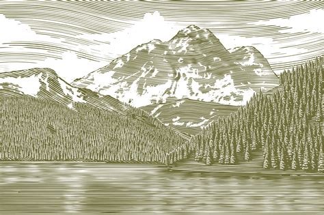 Woodcut Landscape With Mountain On Behance