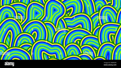 Colorful Neon Blue Psychedelic Swirl Seamless Pattern With