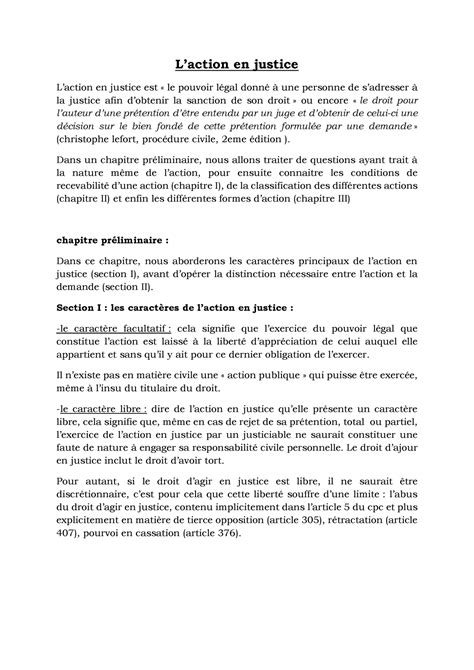 L Action En Justice Cours Laction En Justice Laction En Justice