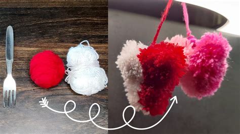 Super Easy Pom Pom Heart Making With Fork How To Make Heart Shape Pom