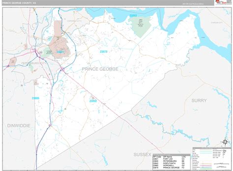 Prince George County, VA Wall Map Premium Style by MarketMAPS