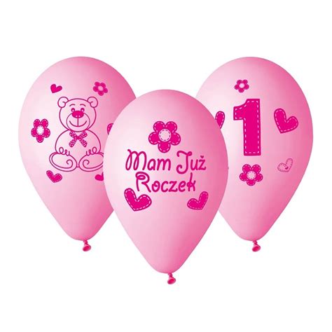 Balony Premium Moje 1 urodziny różowe 12 cali 5 szt