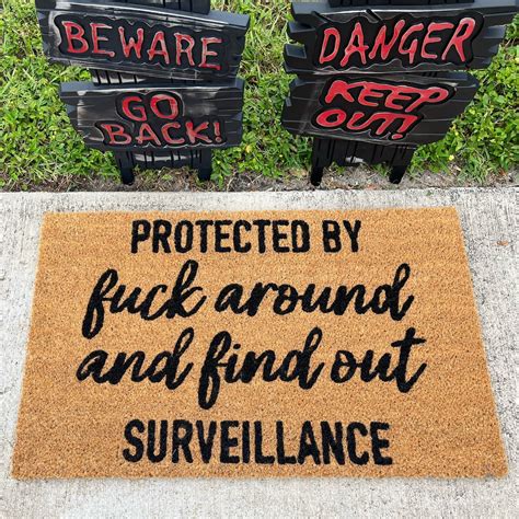 Protected By Fuck Around And Find Out Surveillance Doormat Funny Door Mat Welcome Mat Outside