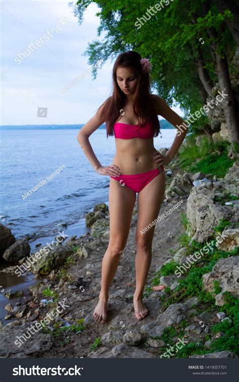 Beautiful Sexy Girl Pink Bikini Standing Stock Photo 1419057701 Shutterstock