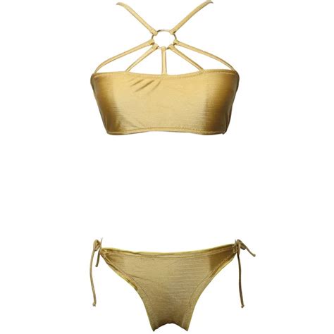 2018 Gold Bikini Set Sexy Padded Women Swimsuit Push Up Bandeau Swimwear Summer Beachwear Brazil