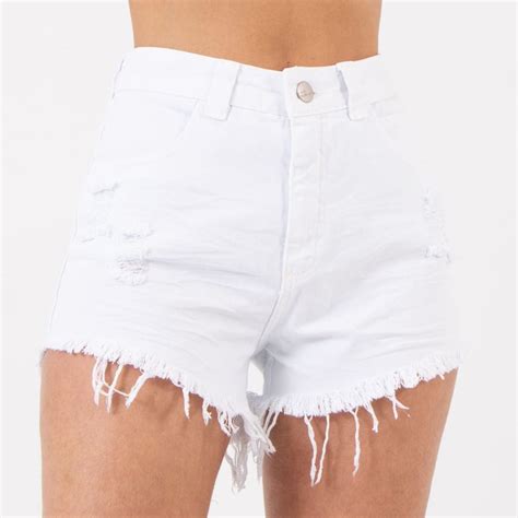 Short Jeans Feminino Hot Pant Destroyed Branco Lady Rock Compre Agora Dafiti Brasil